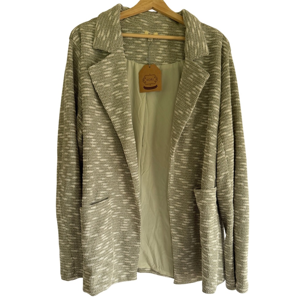 Kori America Women 2XL Sage Green Space Dye Textured Knit Open Front Blazer NEW